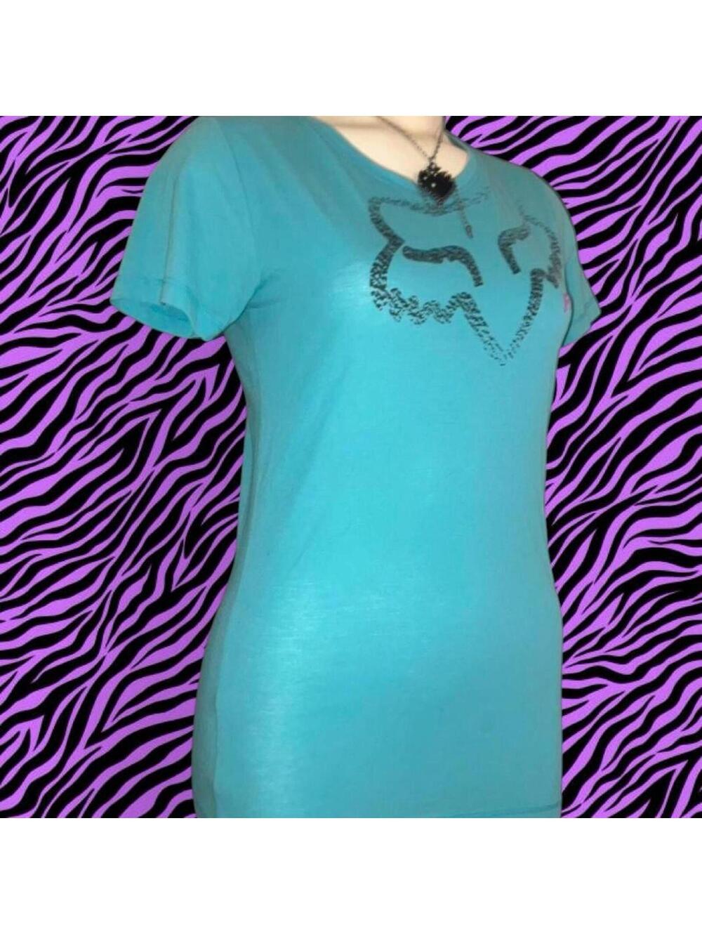 Fox Racing Women's Blue and Green Tshirt